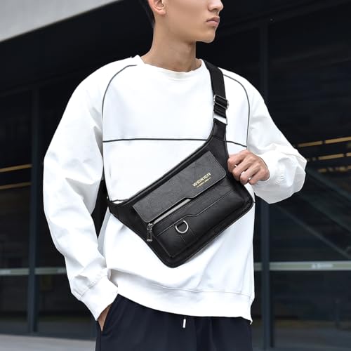 Bolso hombre piel para el día a día, diseño retro ajustable bandolera negro de senderismo y viaje 2