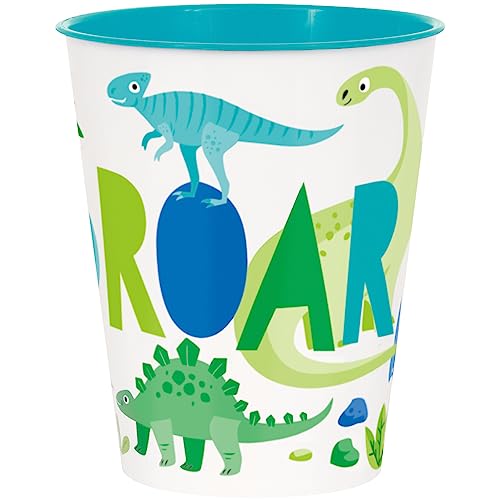 Unique 75807 Lot de 4 gobelets réutilisables en plastique Motif dinosaure Bleu/vert 295 ml