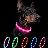 Nepfaivy Leuchthalsband Hund USB Aufladbar - Wasserdichtes Hundehalsband Leuchtend mit Verstellbarer Länge, LED Halsband für Hunde mit 4 Beleuchtungsmodi für Sicherheit, Rosa