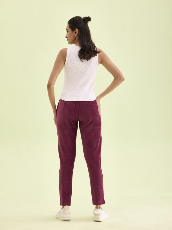 Image of GO COLORS Solid Corduroy Treggings for Women | Warmtech, Mid Rise, Side Pocket