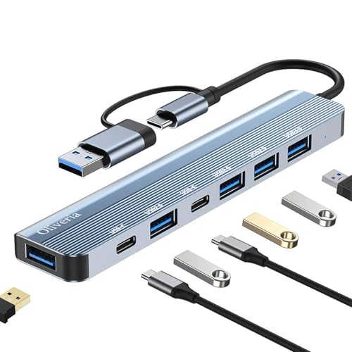 Oliveria USB C Hub 7 in 1 Multiport Adapter USB 3.0 Erweiterung für MacBook, iMac, Surface, Dell, Thinkpad, USB-Stick, mobile Festplatte, PS4, TV