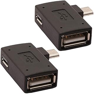 AuviPal 2-in-1 Powered Micro USB OTG Adapter 90 Degree Left Angled with Power Port for PlayStaion Classic, Raspberry Pi Zero, Chromecast and More - 2 Pack