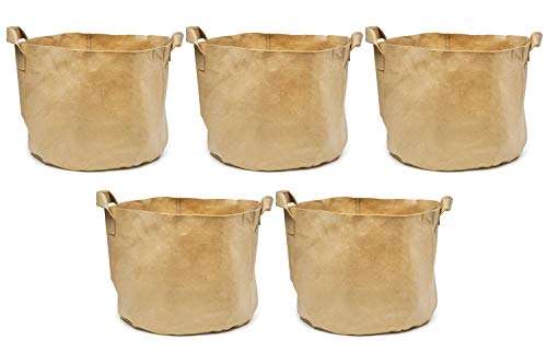 247Garden 5-Pack 20 Gallon Grow Bags/Aeration Fabric Pots w/Handles (260GSM, Tan w/Black Base, 16H x 19D)