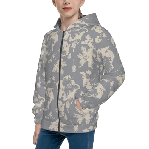 Floral Brush Strokes Kids Pullover Hoodies Boys Zip Up Sweatshirts Girls Athletic Clothes with Pocket