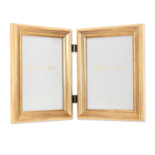 Image of Lawrence Frames 5x7 Hinged Double Sutter Burnished Gold Picture Frame