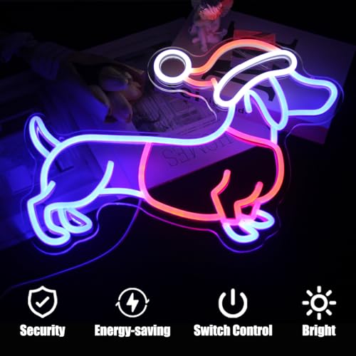 Image of Dachshund Neon Sign with Christmas Hat Weiner Dog LED Light for Party Decor