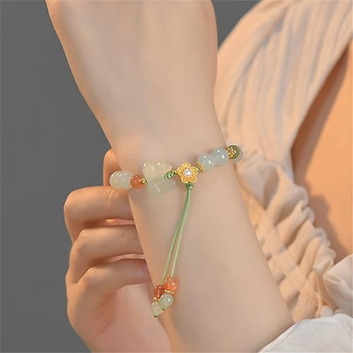 Jade de Hetian véritable et son cordon tressé main de style rétro - 4