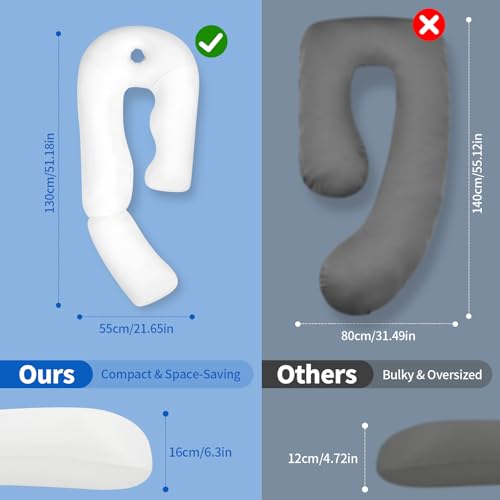 Pozico U-Shaped Full Body Pillow for Side Sleepers – 51-Inch Body Pillow with Ear Piercing Design – Cooling Pregnancy Pillow Orthopedic Support for Back, Neck & Hip – Soft Washable Velvet Cover