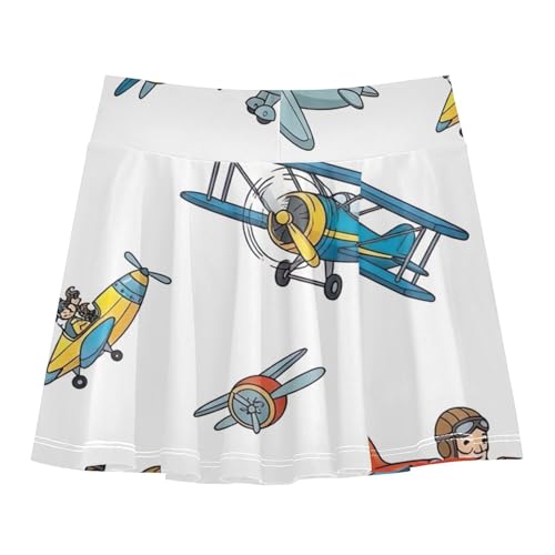 Joisal Pleated Athletic Shorts for Girls Skorts Skirts with Shorts Pleated Skort Colorful Cartoon Airplanes 4t2