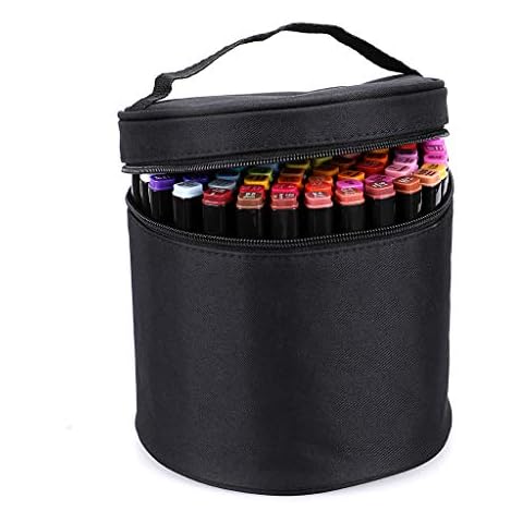 BTSKY Multifunction Marker Case - Zippered Canvas Pen Bag Pencil Organizer Stationary Storage for 80 Markers, Black (NO Compartments Inside) Cover