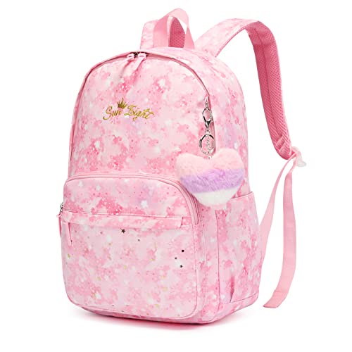 Caran·Y Girls School Backpack Starry, Galaxy School Bag Large Capacity Waterproof Casual Daypack, Lightweight Kids Backpack for Girls Outdoor Travel (Pink), Pink