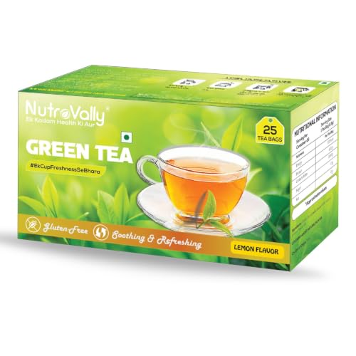 Image of NutroVally Green Tea|Refreshing Lemon green tea|Improves Metabolism & Reduces Fat||25 tea bags|100% Pure & Authentic|Lemon tea bags|No Artificial Flavour|Rich in Antioxidants|Lemon tea