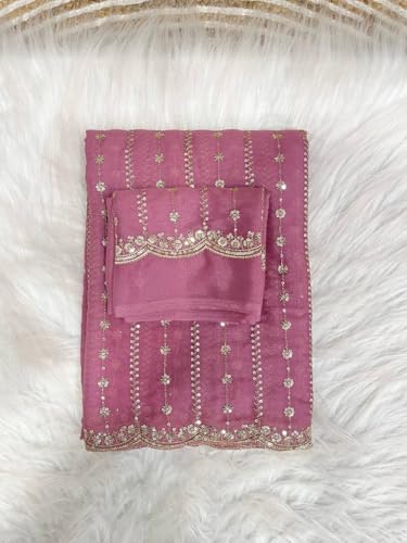 Image of RADHA Women's Embroidery Work Saree with Designer Border for Festive and Traditional Ethnic Drape Saree with Detailed Thread Style Pattern and Elegant Occasion Look