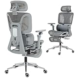 HOMCOM Ergonomic Office Chair, High Back Mesh Desk Chair with Reclining Separated Backrest, Lumbar Support, 6D Flip-up Armrests, Adjustable Headrest, Tilt Function, Footrest for Home Office, Grey