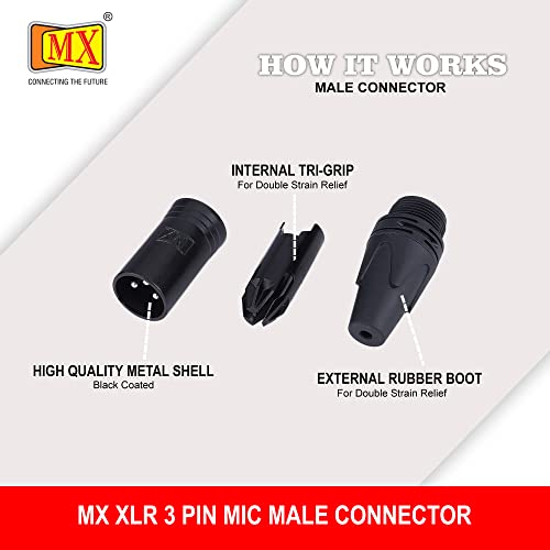 Image of MX 3 Pin XLR connector Microphone Connector pin Pure Copper Nickel Plated Pins1 for High Conductivity microphone cable connector PERENT (3 PIN BLACK COATING, Pack of 10, Male Connector)