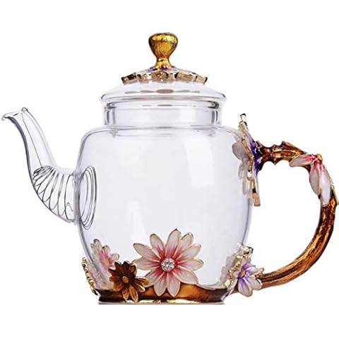 Tea Pot Glass, Fancy Tea Cup, Fancy Tea Set for Adults, Pretty Tea Teapot（10.6oz / 300ml） (Deep coffee color) Cover