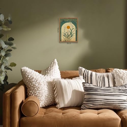 Framed Boho Wall Art, Lily of the Valley Emerald Green Sun Canvas, Mystical Country Botanical Wall Decor, Spiritual Flowers Poster Pictures Print for Bedroom Living Room – 8x10 inch by raiqtols - Used condition - Image 2