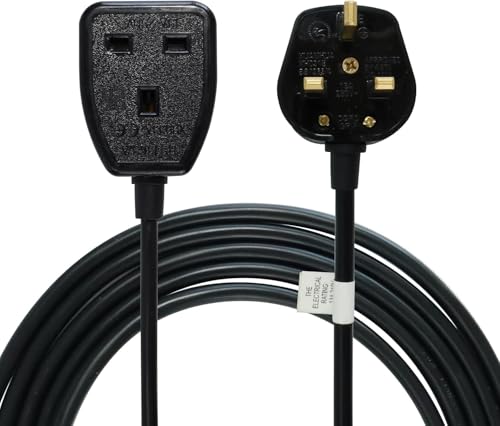 Heavy Duty Extension Lead Power Strip 5m Long Extension Cord 13 Amp Single Plug Socket Extension Cable for Garden&Home Use Tough and Fireproof, Black