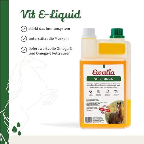NEU! EWALIA Vitamin E - Kraftvolle Unterstützung für Muskeln & Vitalität, Natürliches Vitamin E für Ihr Pferd, mit Tierärzten entwickelt, 100% Natur pur, frei von Zusätzen, 1L