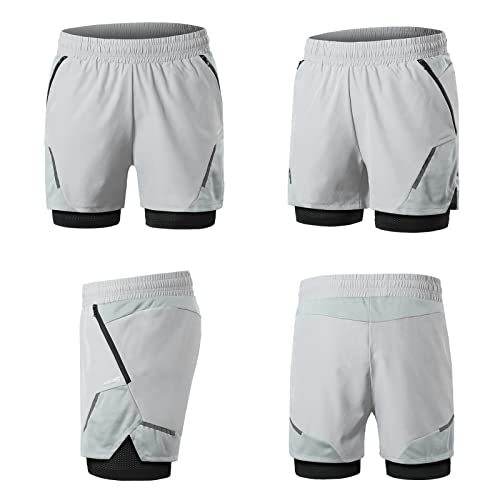 Qican Shorts de corrida masculino 2 em 1 com bolsos de zíper Shorts de exercícios de secagem rápida