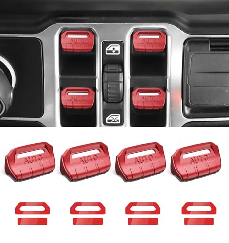 Fits for JL Jeep Upgrade Window Switch Button Cover 4 PCS Compatible with Jeep Wrangler JL JLU 2026-2023 2022 2021 2020 2019 2018&Gladiator JT 2020-2026 Interior Accessories (Matte Metallic Red)