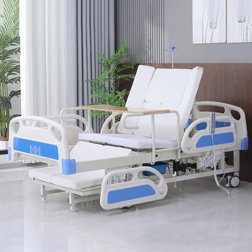 Electric Hospital Bed with Wheels and Safety Rails