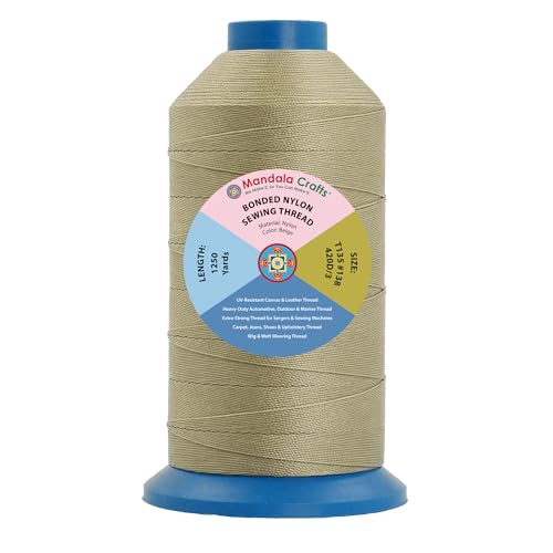 Mandala Crafts Size 138 420D T135 Beige Bonded Nylon Thread, 1250 YDs