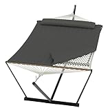 Heavy Duty 2 Person Double Hammock with Portable Adjustable Steel Stand, Outdoor Hammock with Pillow for Patio, Garden, Beach, Backyard Camping