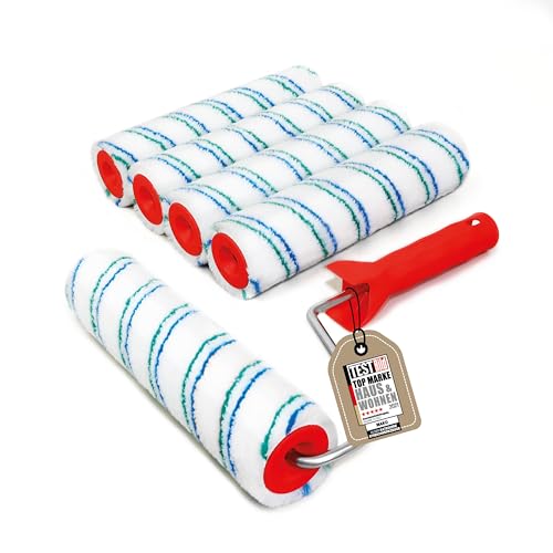 5x mako easytex PROFI Malerwalzen-Set 25 cm Farbwalzen inkl. Rollerbügel für Wand- & Fassadenfarben ergonomisch aufsteckbar für glatte & leicht strukturierte Untergründe Malerset