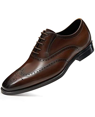 FRASOICUS Men’s Dress Shoes with Genuine Leather in Classic Brogue Elastic Band Oxford Formal Shoes for Men