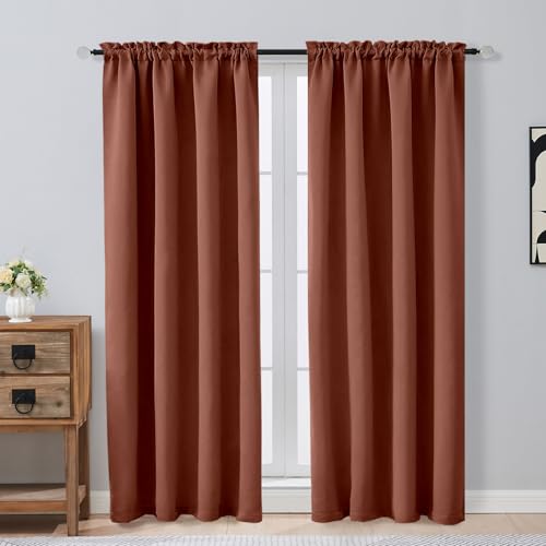 Image of Terracotta Blackout Curtains for Bedroom 72 Inch Length 2 Panels Set, Solid Thermal Insulated Energy Saving Window Curtains for Living Room, Dual Rod Pocket Window Drapes, 2x40Wx72L Inches