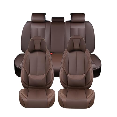 Image of Coverado Front and Back Seat Covers 5 Pieces, Waterproof Nappa Leather Auto Seat Protectors Full Set with Head Pillow, Universal Car Accessories Fit for Most Sedans SUV Pick-up Truck, Brown