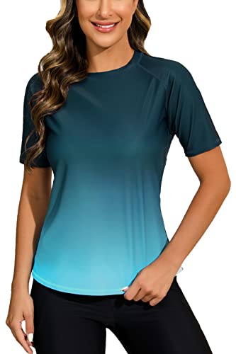 Halcurt Womens Bathing Suit Rash Guard Short Sleeve Uv Protection Swim Shirt Ombre Green Xl #TOP27
