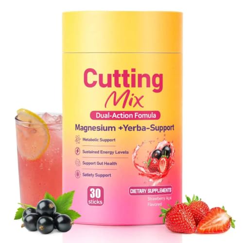 Cutting Drink Mix - Supports Satiety Signaling Energy & Gut Health | Yerba Mate 5-HTP Magnesium Berberine & FOS | Strawberry Aa Flavor | Vegan Sugar-Free 30 Sticks
