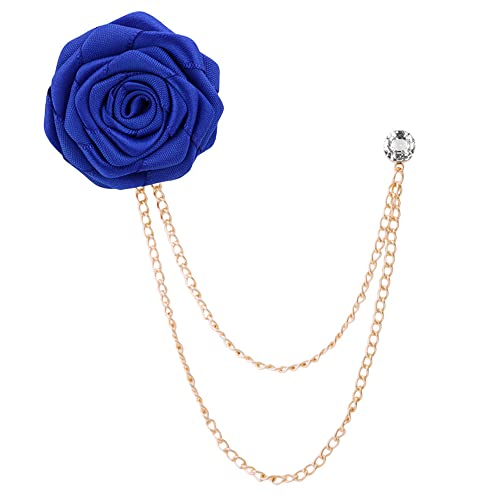 Rose Chain Brooch Suit Lapel Pin for Men - Blue Rose Flower Pin With Tassel Chain - Bridegroom Wedding Brooches and Suit Accessories