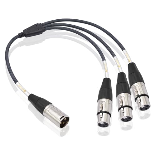 XLR 3 Way Splitter Cable, Devianl 1 Male to 3 Female XLR Split, Balanced Microphone 3 in 1 Cord Adapter Combiner, 2 FT