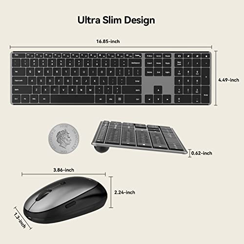 Wireless Keyboard And Mouse Combo: 2.4Ghz Cordless Silent Keyboard Mouse Set, Rechargeable Slim Quiet Full Size Keyboard With 3 Dpi Adjustable Mouse, Thin Sleek Design For Windows #TOP6