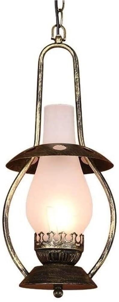BLOOHK Vintage Iron Kerosene Lantern Pendant Light, Industrial Glass Shade E27 Hanging Lamp, Loft Rustic Ceiling Chandelier for Bar, Cafe, Barn Decor, Restaurant