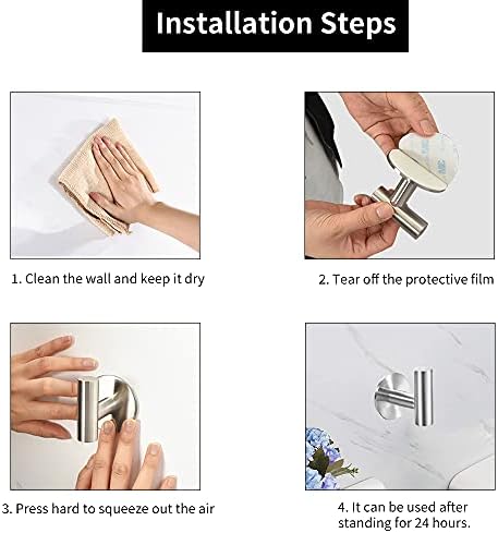 2 Pack Silver Towel Hook Self Adhesive Hooks Heavy Duty Waterproof Coat Hanging Wall Mounted Robe Hooks for Bathrooms Shower Kitchen Hotel- SUS304 Stainless Steel Brushed Brass