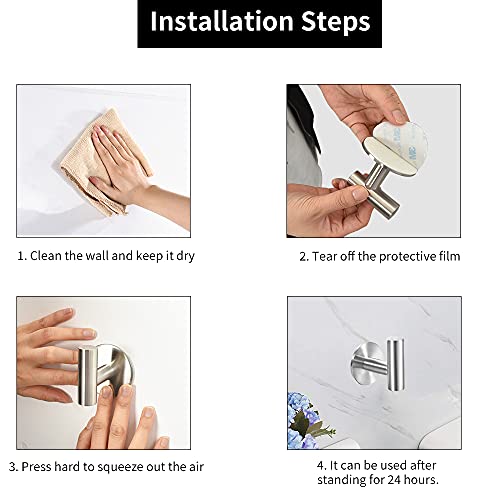 Vuzvuv Adhesive Hooks Brushed Nickel Sus304 Stainless Steel Towel Hooks Heavy Duty Waterproof Wall Hooks Self Adhesive Coat Robe Towel Hooks For Bathrooms Kitchen Hotel Wall Mounted Hooks - 2 Pack #TOP4