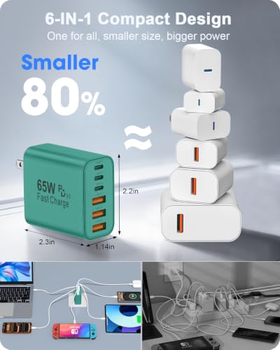 Image of 2-Pack 65W USB C Charger Block, 6-Port Fast Wall Charging Block [3 PD USB-C & 3 QC USB-A] for iPhone 17 16 15 Pro Max, iPad Pro, Galaxy S26 S25, Pixel 10 9, iWatch,Google & More