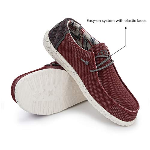 Image of Hey Dude Men's Wally Sox Tri Colored Loafers | Textile Upper, Moc Toe Construction, Contrast Panel Design, Lightweight Flexible Outsole, Speckled Sole Detail