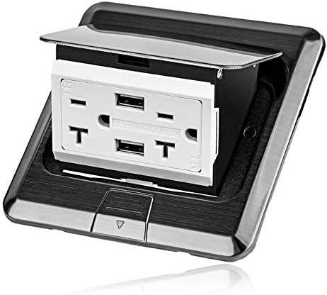 Vagueior Pop-Up Floor Box Kit, 4.8A USB Outlet, 20A Tamper-Resistant Receptacle Outlet, Corrosive Resistant Hardware,Black ETL Certified