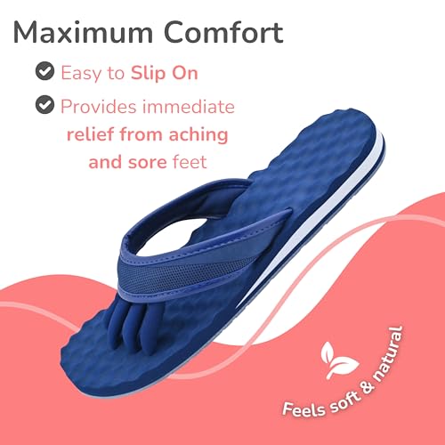 EVA Footbed Orthotic Pedicure Flip Flops for Women - Comfortable Arch Support Sandals Women's for Home, Salon, Yoga & Gym - Flip Flops with Built in Toe Separators for Nail Drying (Mesh Navy-XL)3