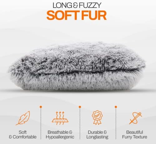 Cheer Collection Set of 2 Shaggy Long Hair Throw Pillows - Super Soft Faux Fur Pillows for Sofa & Bed - Machine Washable - 18" x 18" - Gray