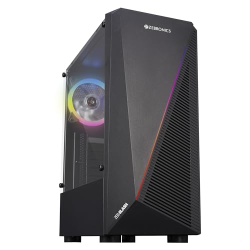 Image of ZEBRONICS Slash Mid-Tower Premium Gaming Cabinet ATX /MicroATX /MINI ITX, 1x 120mm Rear Fan,Halo Glow Ring RGB Fans,RGB LED Modes,Tempered Glass Side Panel,USB 3.0, Magnetic Dust Filter