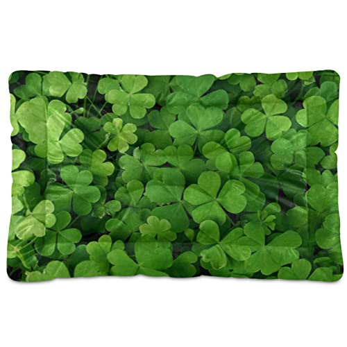 Oyihfvs St Patrick's Day Green Seamless Shamrock Clover Lucky Four Leaves Dog Pet Soft Bed Mat Comfortable Mattress, Non-Slip Washable for Puppy Cat Kennel Rectangle Blanket Sleeping Pad 36x24 inch