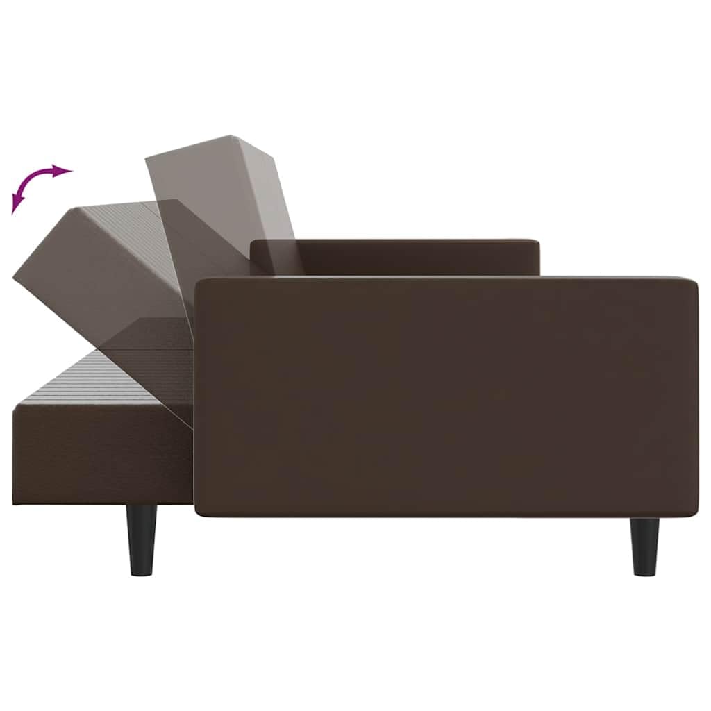 Sofá cama de 2 plazas marrón de piel sintética con espacio de almacenamiento, 220 x 84,5 x 69 cm, cómodo sofá esquinero con respaldo, ideal para salón, habitación de invitados, habitaciones