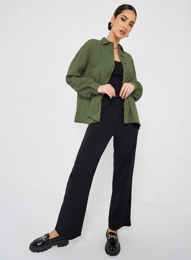 Image of Styli Women Drop Shoulder Crepe Oversized Shirt | Stylish Casual Shirt for Women | Comfortable Tops | Perfect for Office, Travel & Daily Outfits
