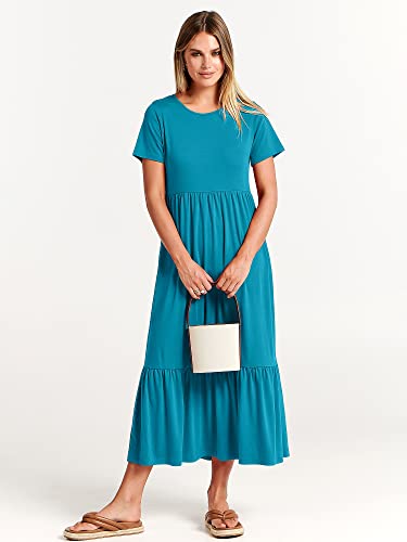 Image of ANRABESS Womens 2026 Summer Casual Maxi Dress A line Tiered Flowy Short Sleeve Crewneck T Shirt Beach Travel Long Dresses